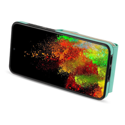 For Samsung Galaxy S22+ 5G PU Leather Coated TPU Cell Phone Case Zipper Card Holder Kickstand Phone Bag Cover