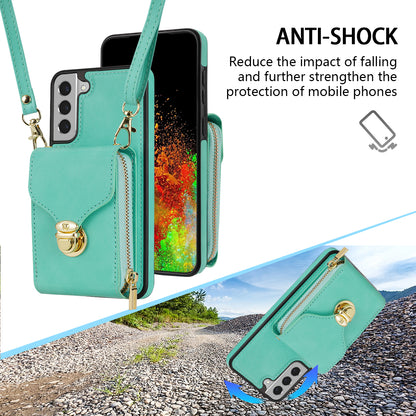 For Samsung Galaxy S22+ 5G PU Leather Coated TPU Cell Phone Case Zipper Card Holder Kickstand Phone Bag Cover