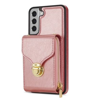 For Samsung Galaxy S22+ 5G PU Leather Coated TPU Cell Phone Case Zipper Card Holder Kickstand Phone Bag Cover