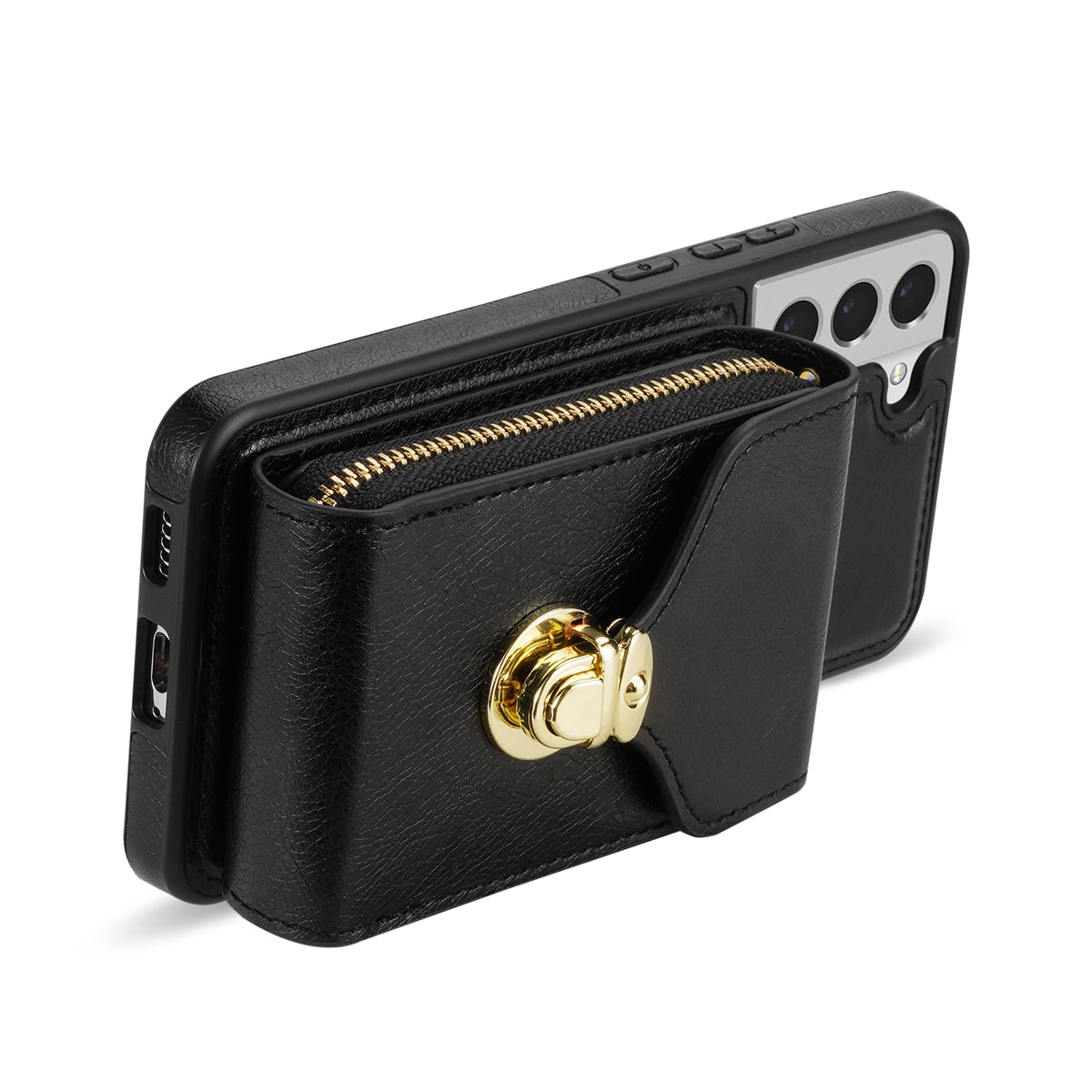 For Samsung Galaxy S22+ 5G PU Leather Coated TPU Cell Phone Case Zipper Card Holder Kickstand Phone Bag Cover