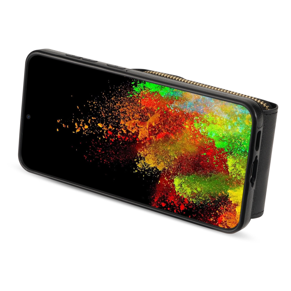 For Samsung Galaxy S22+ 5G PU Leather Coated TPU Cell Phone Case Zipper Card Holder Kickstand Phone Bag Cover