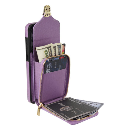 For Samsung Galaxy S22+ 5G PU Leather Coated TPU Cell Phone Case Zipper Card Holder Kickstand Phone Bag Cover