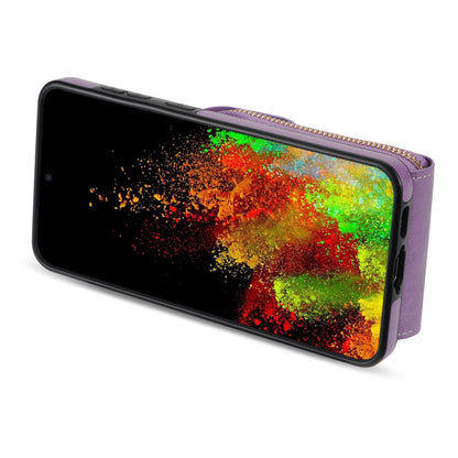 For Samsung Galaxy S22+ 5G PU Leather Coated TPU Cell Phone Case Zipper Card Holder Kickstand Phone Bag Cover