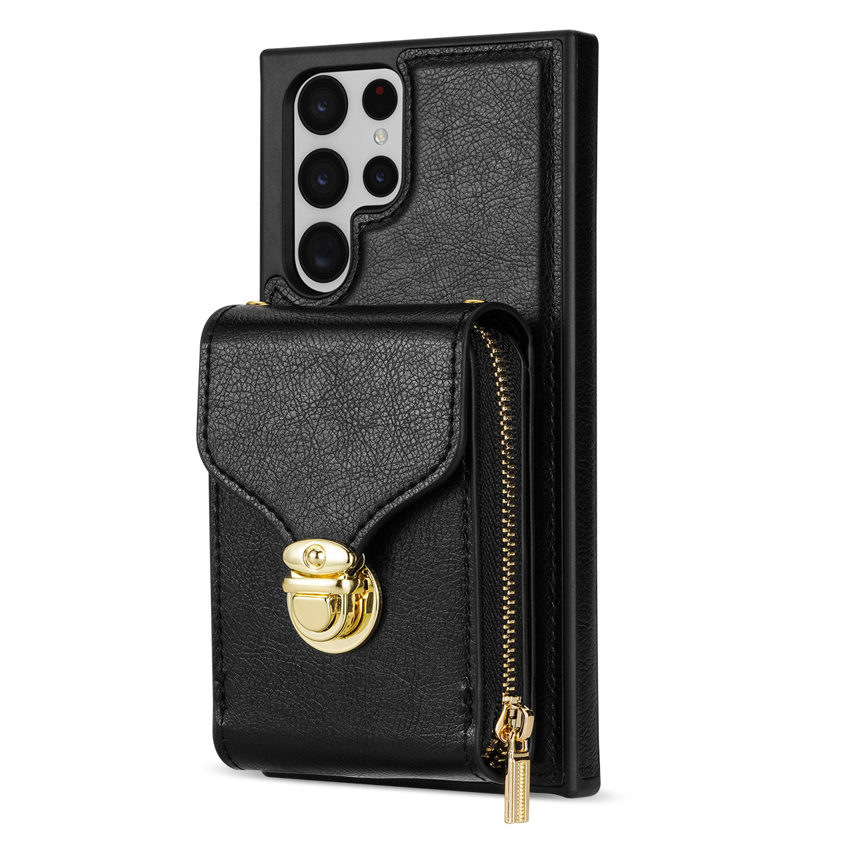 For Samsung Galaxy S22 Ultra 5G Zipper Card Holder Case Crossbody PU Leather + TPU Kickstand Phone Cover