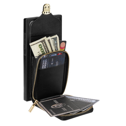For Samsung Galaxy S22 Ultra 5G Zipper Card Holder Case Crossbody PU Leather + TPU Kickstand Phone Cover