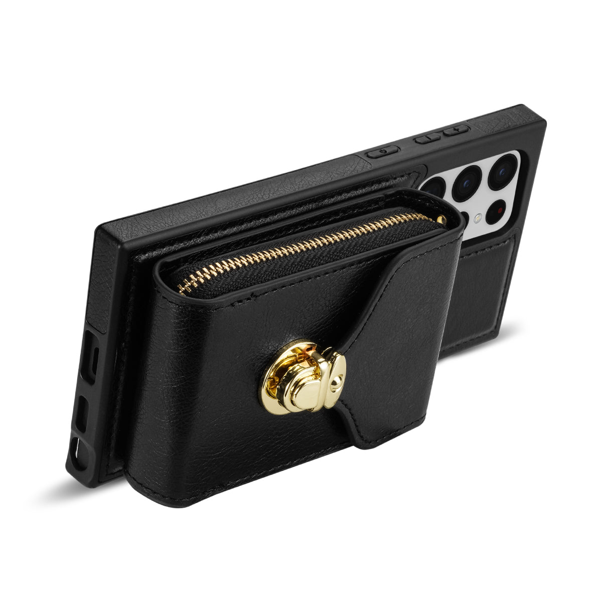 For Samsung Galaxy S22 Ultra 5G Zipper Card Holder Case Crossbody PU Leather + TPU Kickstand Phone Cover