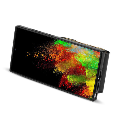 For Samsung Galaxy S22 Ultra 5G Zipper Card Holder Case Crossbody PU Leather + TPU Kickstand Phone Cover