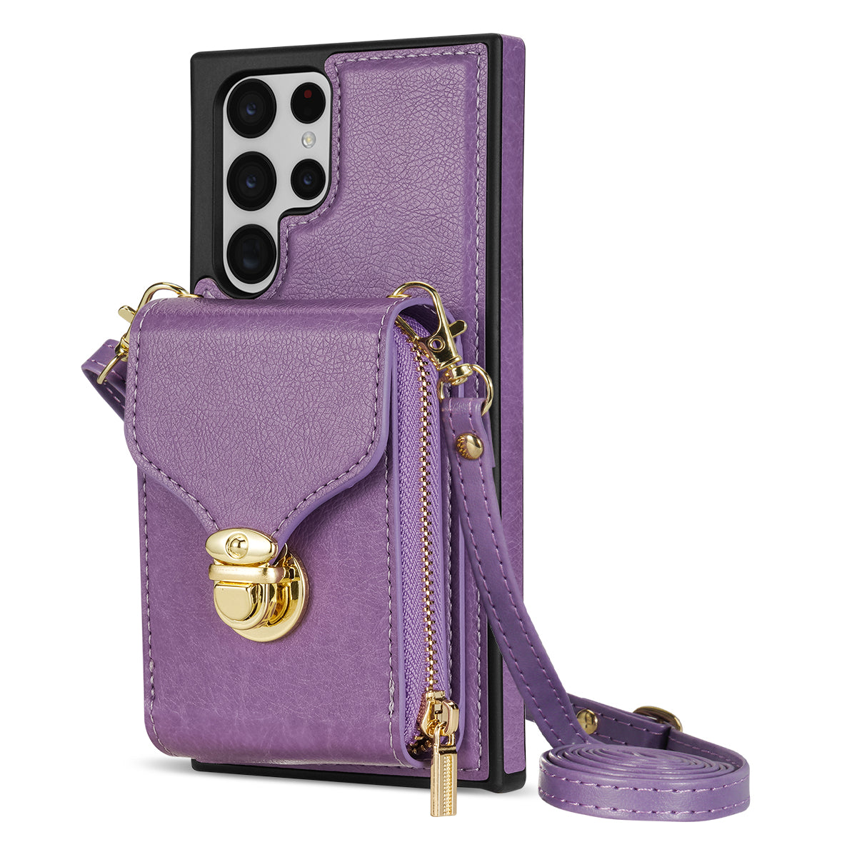 For Samsung Galaxy S22 Ultra 5G Zipper Card Holder Case Crossbody PU Leather + TPU Kickstand Phone Cover