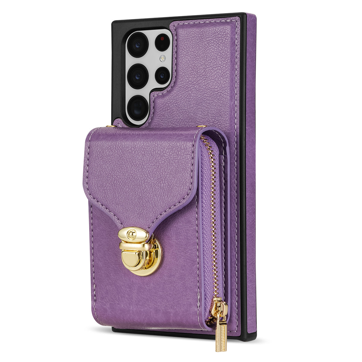 For Samsung Galaxy S22 Ultra 5G Zipper Card Holder Case Crossbody PU Leather + TPU Kickstand Phone Cover
