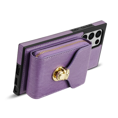 For Samsung Galaxy S22 Ultra 5G Zipper Card Holder Case Crossbody PU Leather + TPU Kickstand Phone Cover