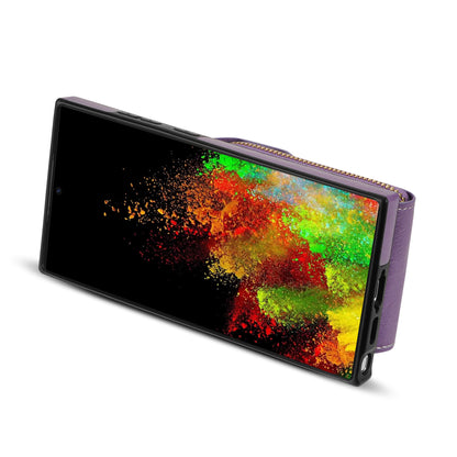 For Samsung Galaxy S22 Ultra 5G Zipper Card Holder Case Crossbody PU Leather + TPU Kickstand Phone Cover