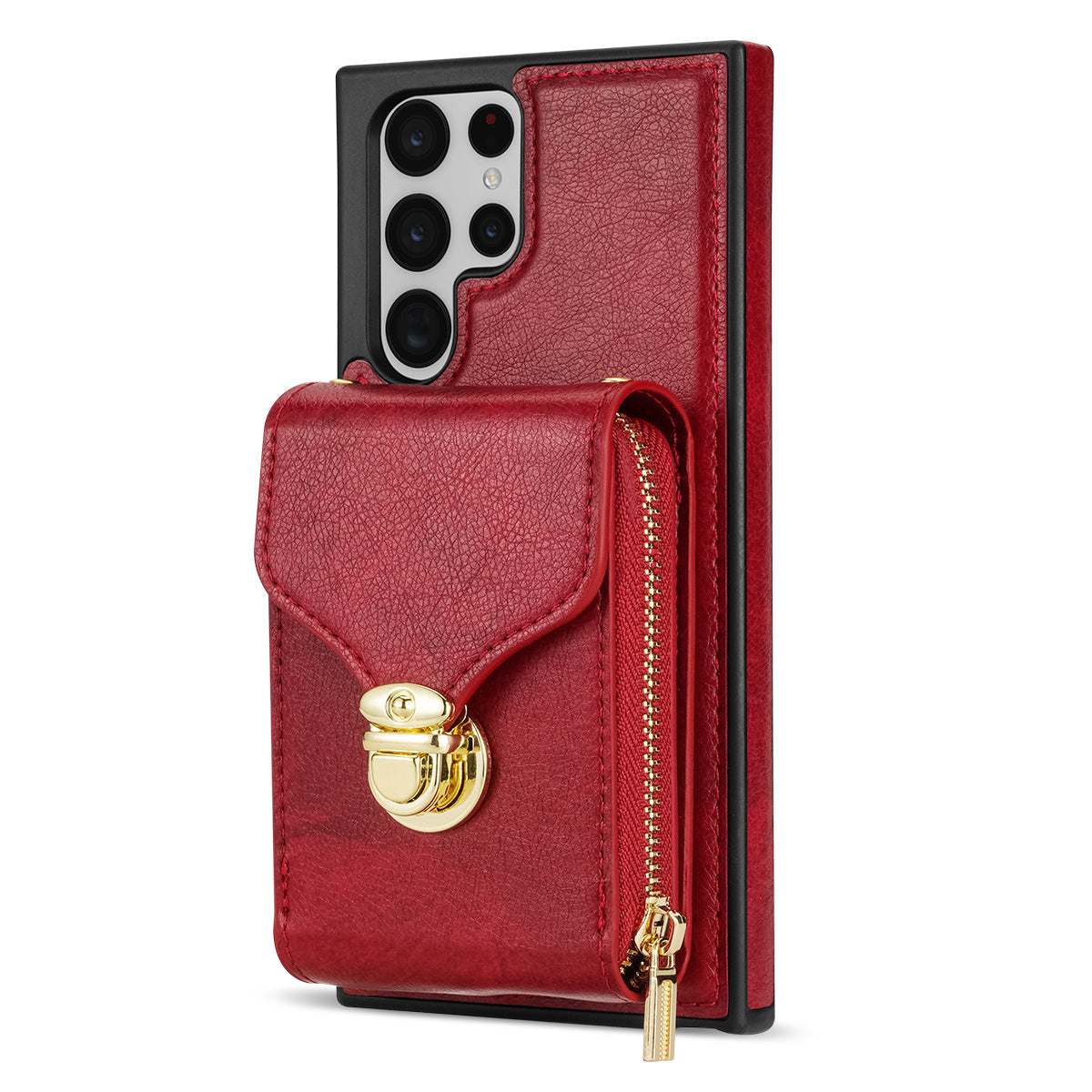 For Samsung Galaxy S22 Ultra 5G Zipper Card Holder Case Crossbody PU Leather + TPU Kickstand Phone Cover