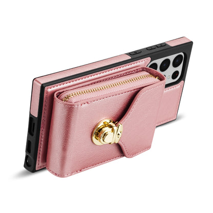 For Samsung Galaxy S22 Ultra 5G Zipper Card Holder Case Crossbody PU Leather + TPU Kickstand Phone Cover