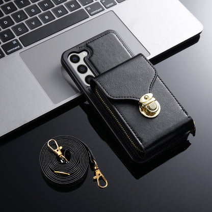 For Samsung Galaxy S23+ Zipper Leather Coated TPU Phone Case Card Holder Kickstand Cover