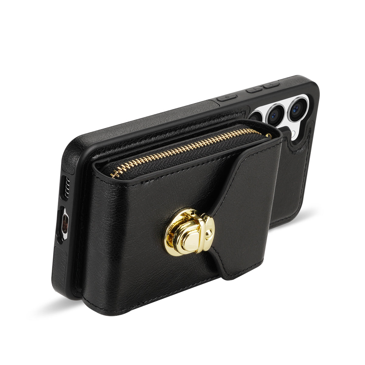 For Samsung Galaxy S23+ Zipper Leather Coated TPU Phone Case Card Holder Kickstand Cover