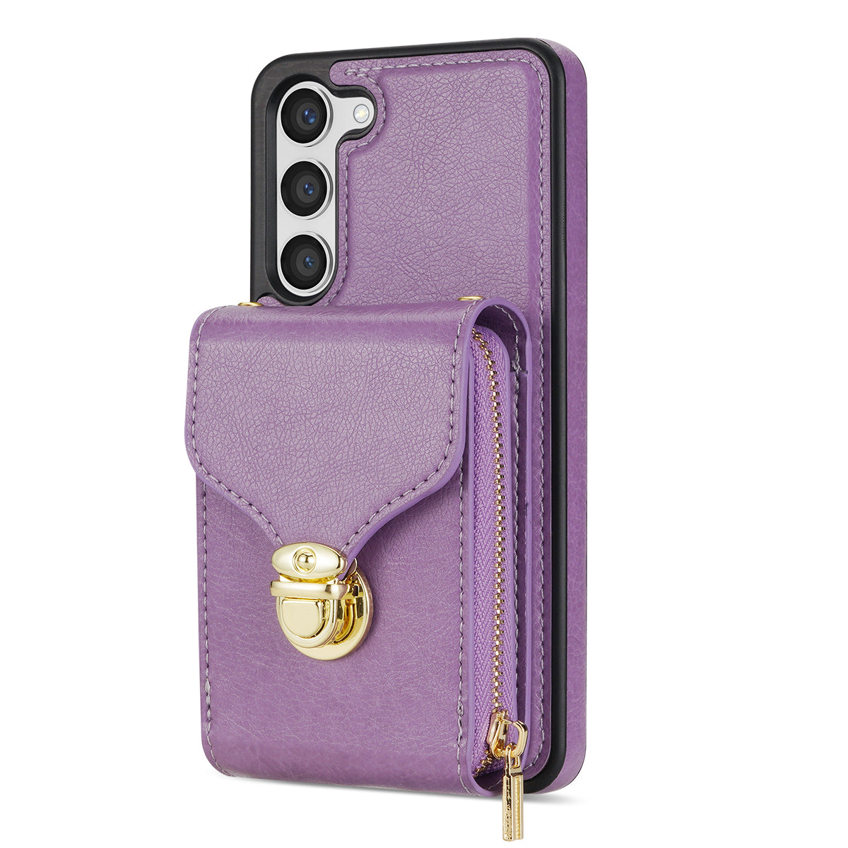 For Samsung Galaxy S23+ Zipper Leather Coated TPU Phone Case Card Holder Kickstand Cover