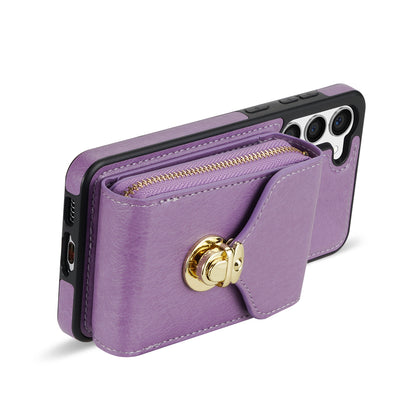 For Samsung Galaxy S23+ Zipper Leather Coated TPU Phone Case Card Holder Kickstand Cover