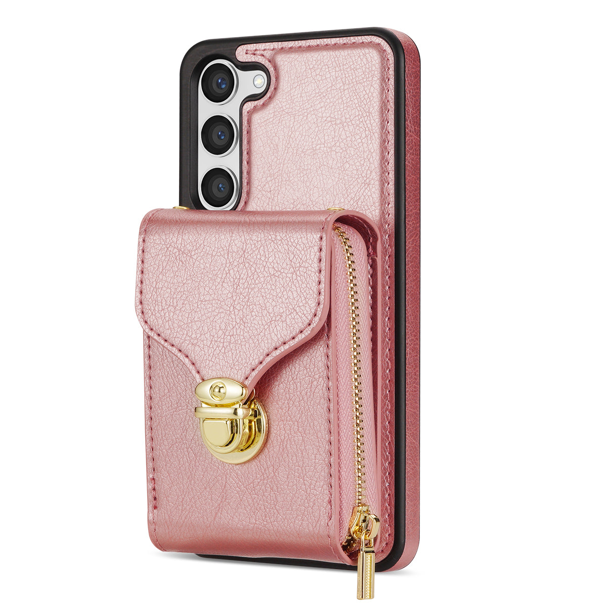 For Samsung Galaxy S23+ Zipper Leather Coated TPU Phone Case Card Holder Kickstand Cover