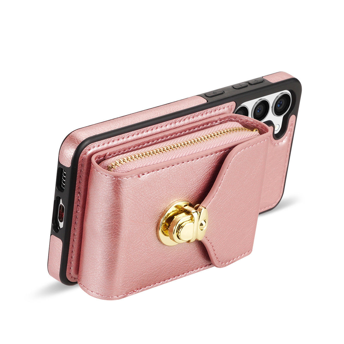 For Samsung Galaxy S23+ Zipper Leather Coated TPU Phone Case Card Holder Kickstand Cover