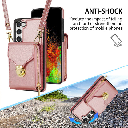 For Samsung Galaxy S23+ Zipper Leather Coated TPU Phone Case Card Holder Kickstand Cover