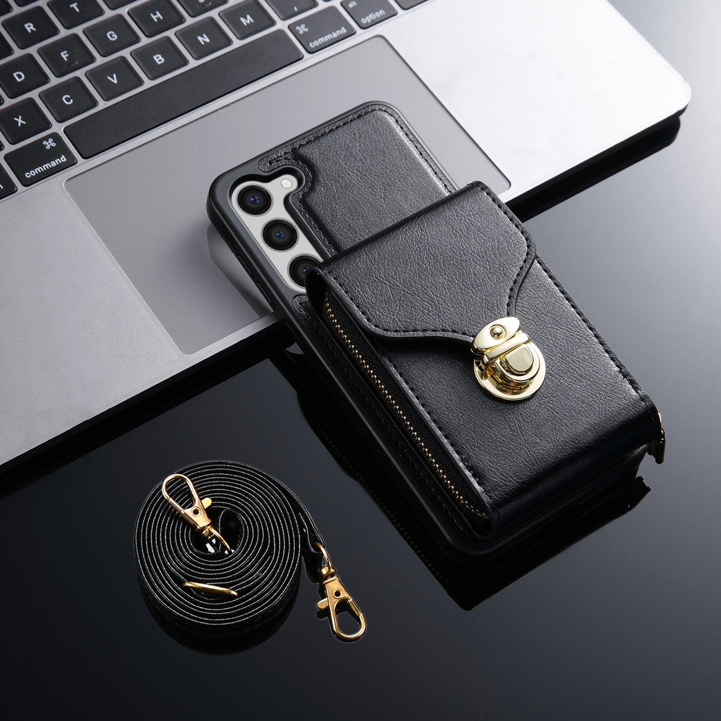 For Samsung Galaxy S23 PU Leather + TPU Protective Case Zipper Card Holder Kickstand Phone Cover