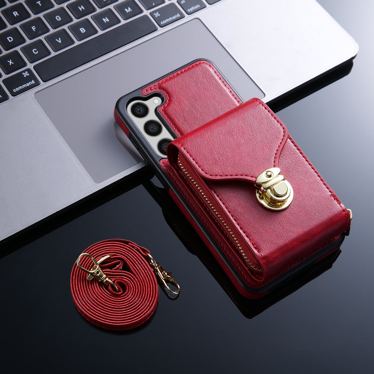 For Samsung Galaxy S23 PU Leather + TPU Protective Case Zipper Card Holder Kickstand Phone Cover