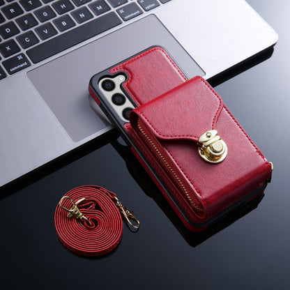 For Samsung Galaxy S23 PU Leather + TPU Protective Case Zipper Card Holder Kickstand Phone Cover