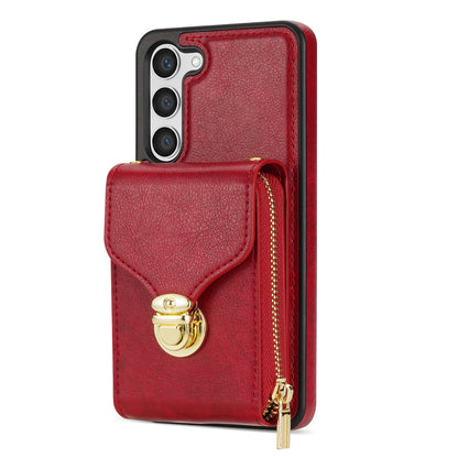 For Samsung Galaxy S23 PU Leather + TPU Protective Case Zipper Card Holder Kickstand Phone Cover