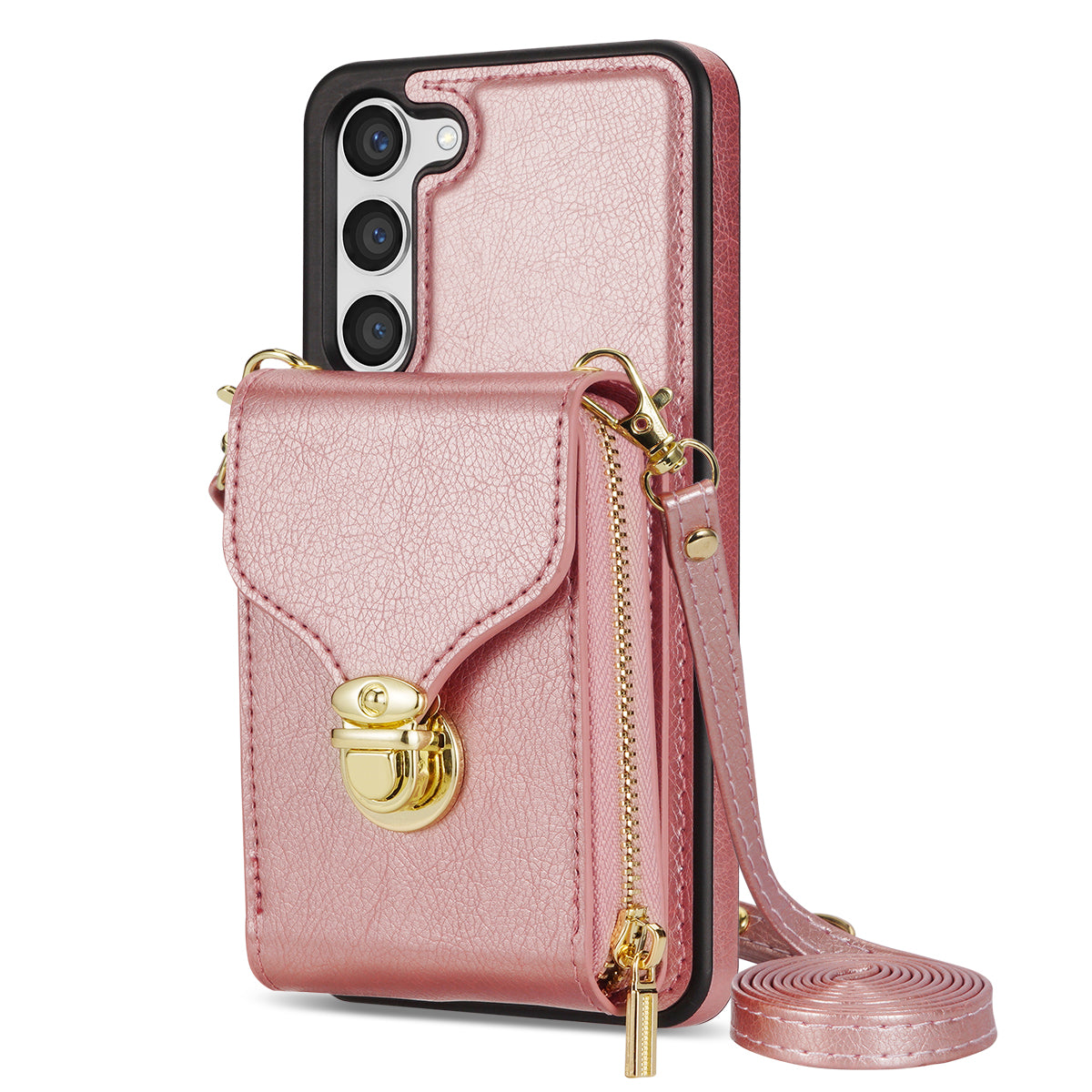 For Samsung Galaxy S23 PU Leather + TPU Protective Case Zipper Card Holder Kickstand Phone Cover