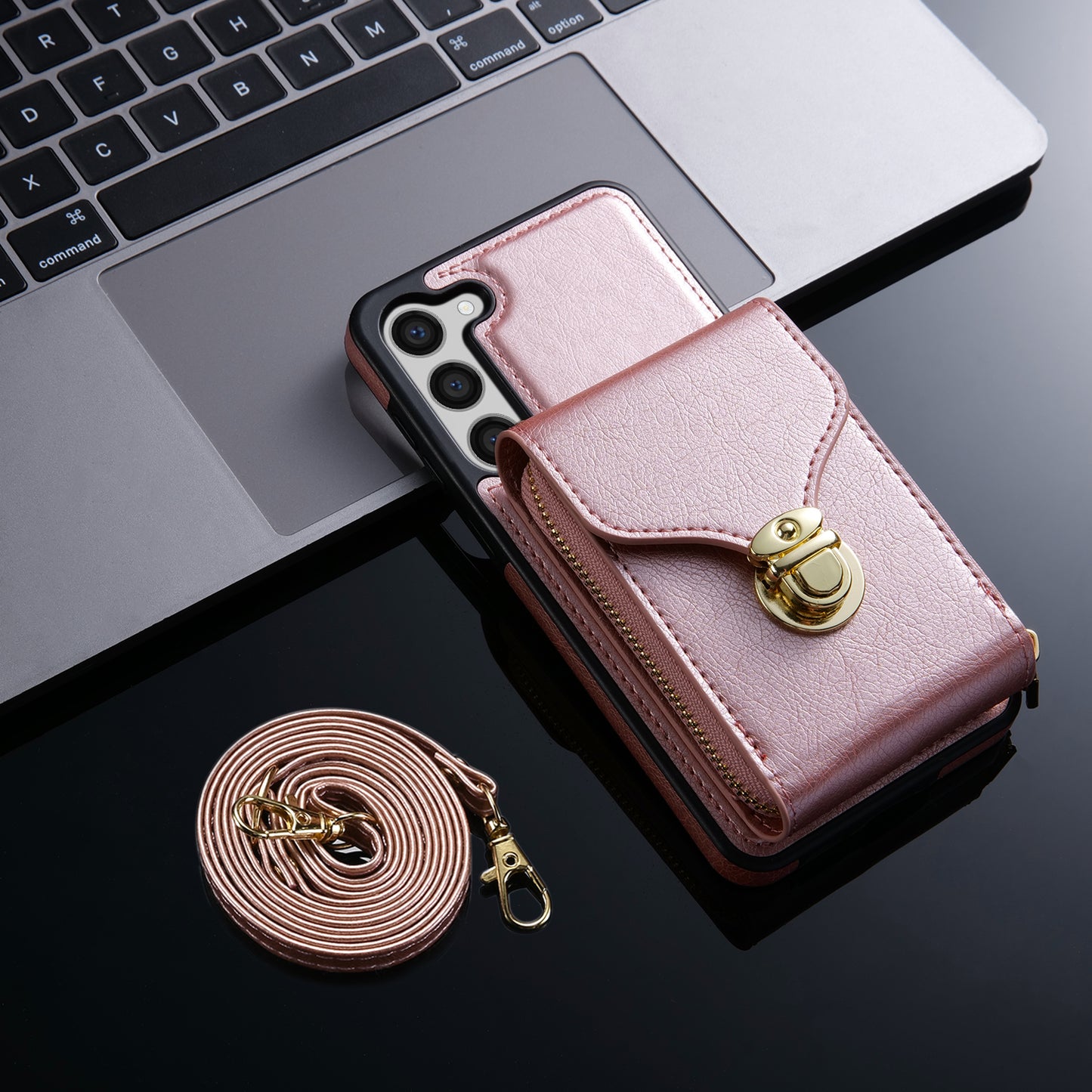 For Samsung Galaxy S23 PU Leather + TPU Protective Case Zipper Card Holder Kickstand Phone Cover