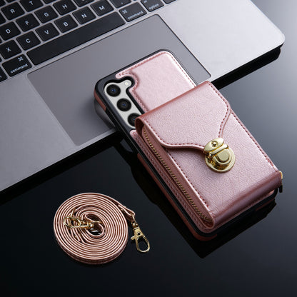 For Samsung Galaxy S23 PU Leather + TPU Protective Case Zipper Card Holder Kickstand Phone Cover