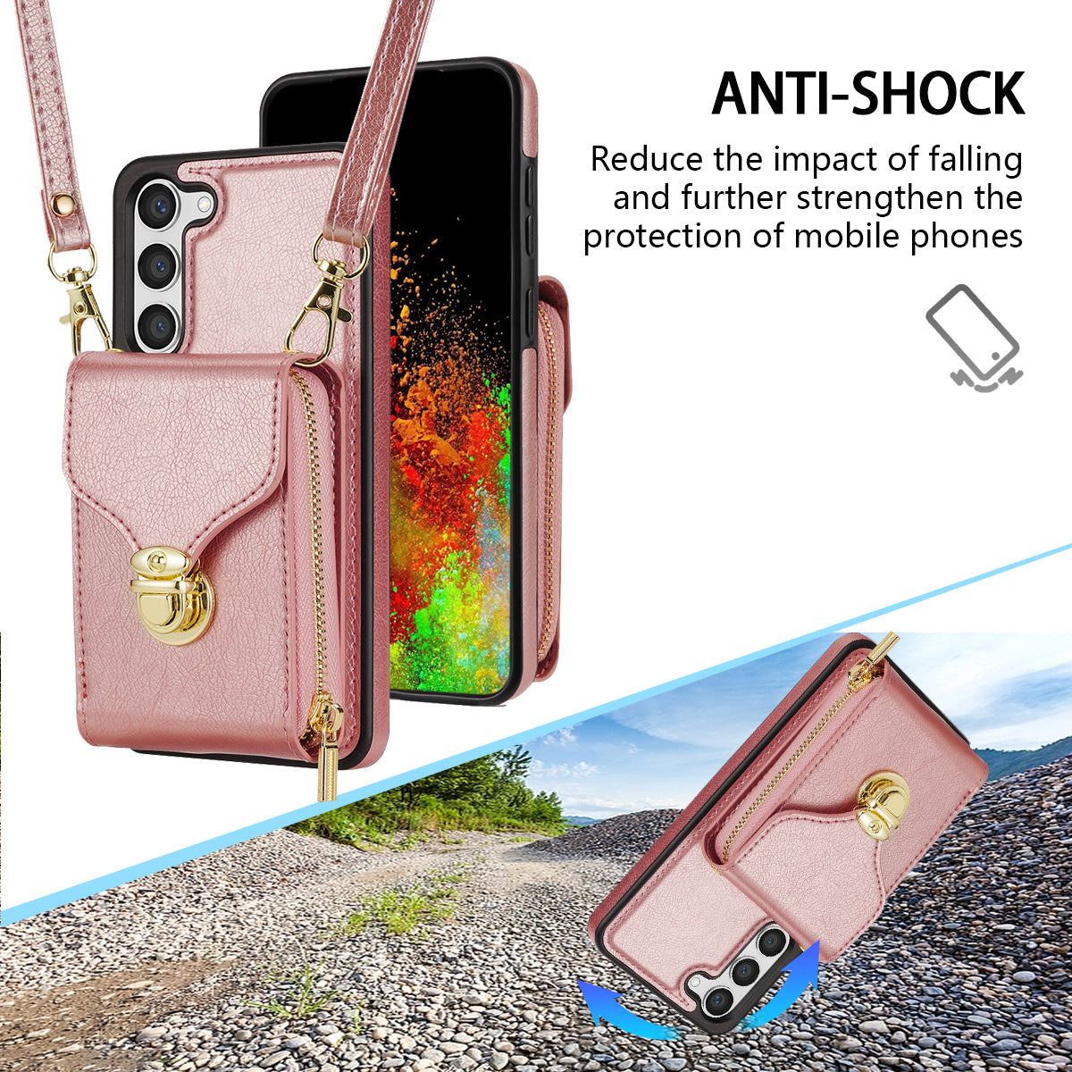 For Samsung Galaxy S23 PU Leather + TPU Protective Case Zipper Card Holder Kickstand Phone Cover