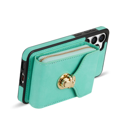 For Samsung Galaxy S23 PU Leather + TPU Protective Case Zipper Card Holder Kickstand Phone Cover