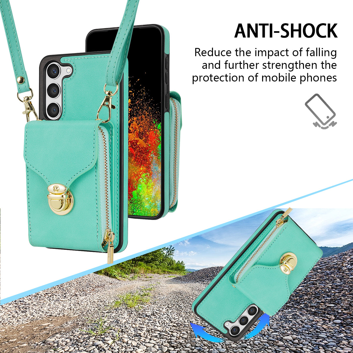 For Samsung Galaxy S23 PU Leather + TPU Protective Case Zipper Card Holder Kickstand Phone Cover