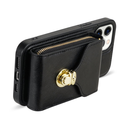 For iPhone 13 Pro Max 6.7 inch Zipper Phone Case PU Leather Coated TPU Kickstand Card Slot Cover