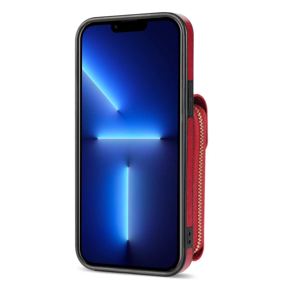 For iPhone 13 Pro Max 6.7 inch Zipper Phone Case PU Leather Coated TPU Kickstand Card Slot Cover