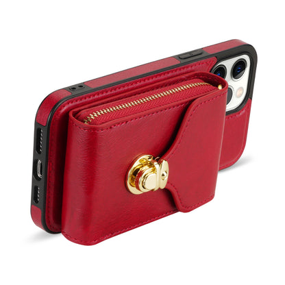 For iPhone 13 Pro Max 6.7 inch Zipper Phone Case PU Leather Coated TPU Kickstand Card Slot Cover