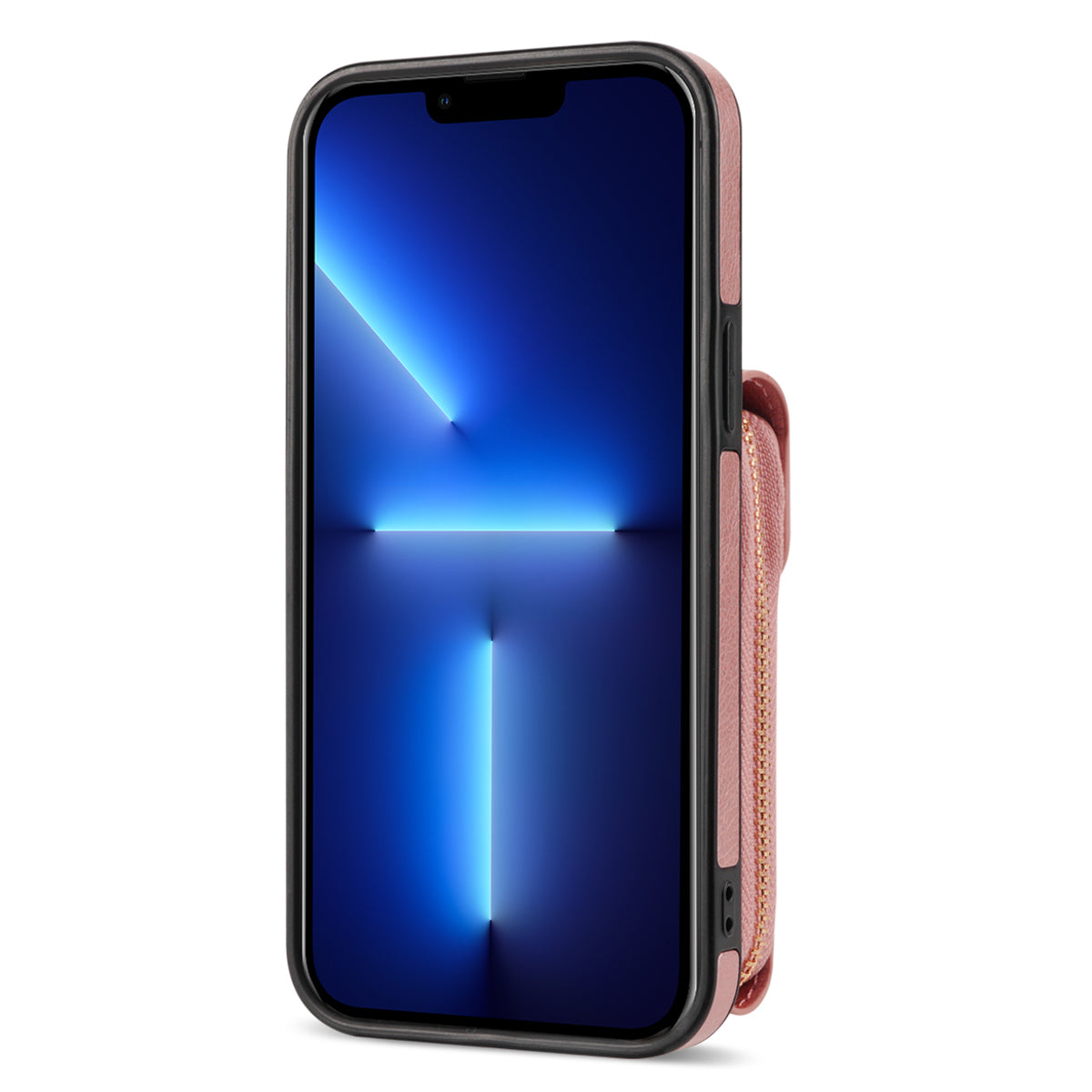 For iPhone 13 Pro Max 6.7 inch Zipper Phone Case PU Leather Coated TPU Kickstand Card Slot Cover