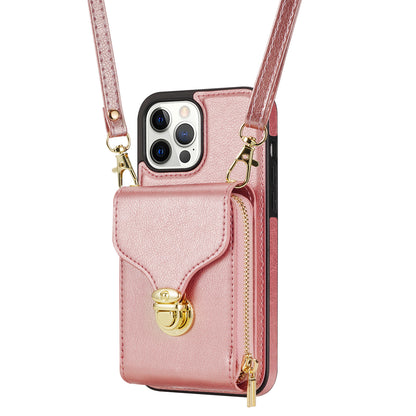 For iPhone 13 Pro Max 6.7 inch Zipper Phone Case PU Leather Coated TPU Kickstand Card Slot Cover