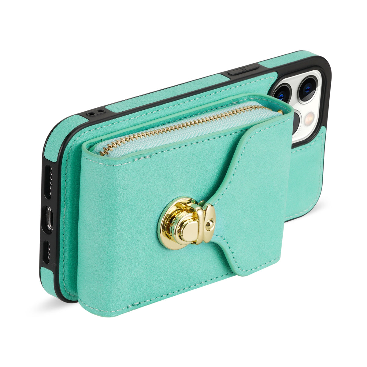 For iPhone 13 Pro Max 6.7 inch Zipper Phone Case PU Leather Coated TPU Kickstand Card Slot Cover