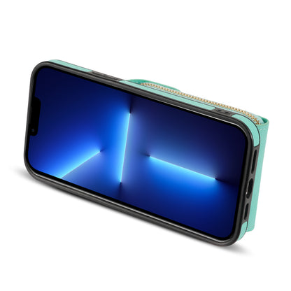 For iPhone 13 Pro Max 6.7 inch Zipper Phone Case PU Leather Coated TPU Kickstand Card Slot Cover