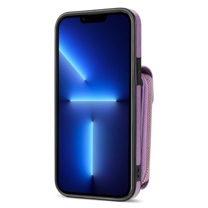 For iPhone 13 Pro Max 6.7 inch Zipper Phone Case PU Leather Coated TPU Kickstand Card Slot Cover