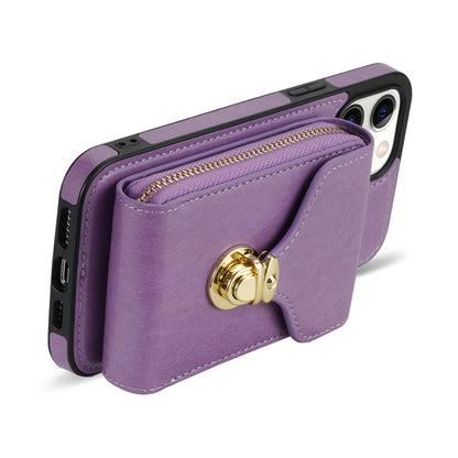 For iPhone 13 Pro Max 6.7 inch Zipper Phone Case PU Leather Coated TPU Kickstand Card Slot Cover