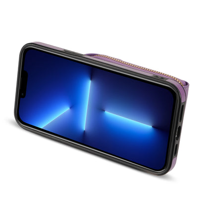 For iPhone 13 Pro Max 6.7 inch Zipper Phone Case PU Leather Coated TPU Kickstand Card Slot Cover