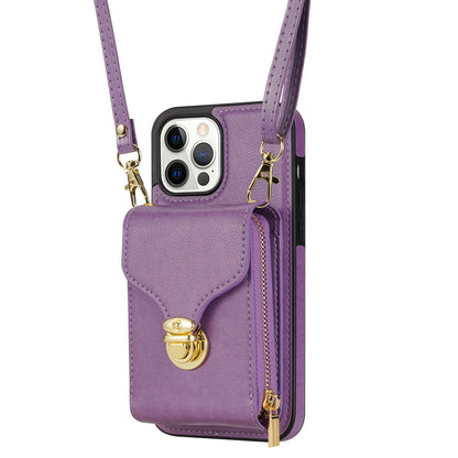 For iPhone 13 Pro Max 6.7 inch Zipper Phone Case PU Leather Coated TPU Kickstand Card Slot Cover