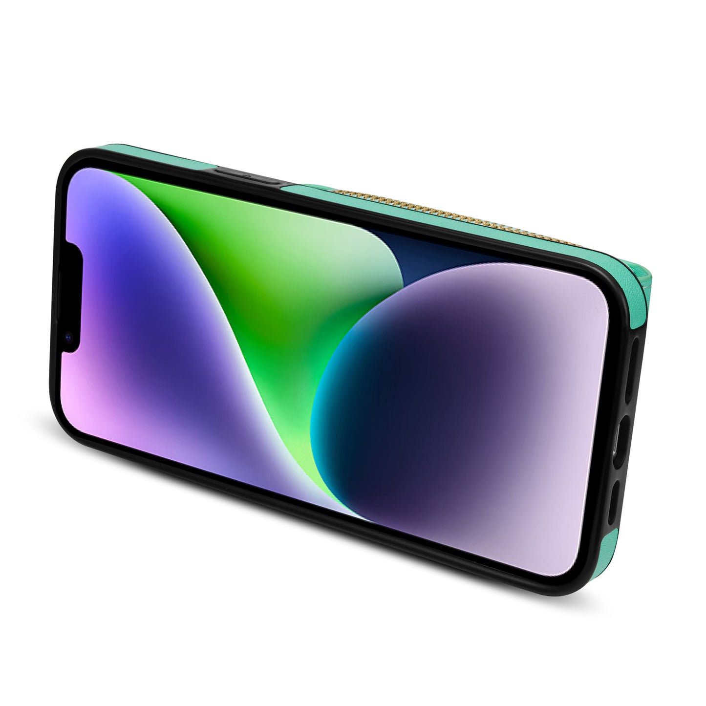 For iPhone 14 PU Leather Coated TPU Phone Case Zipper Card Slot Kickstand Cover with Shoulder Strap