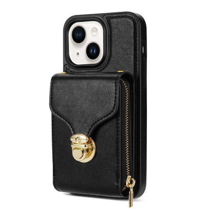 For iPhone 14 Plus PU Leather Coated TPU Kickstand Case Zipper Pocket Card Slot Phone Cover