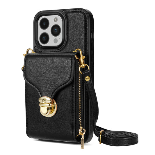 For iPhone 14 Pro PU Leather Coated TPU Zipper Phone Case Card Slot Kickstand Shockproof Cover