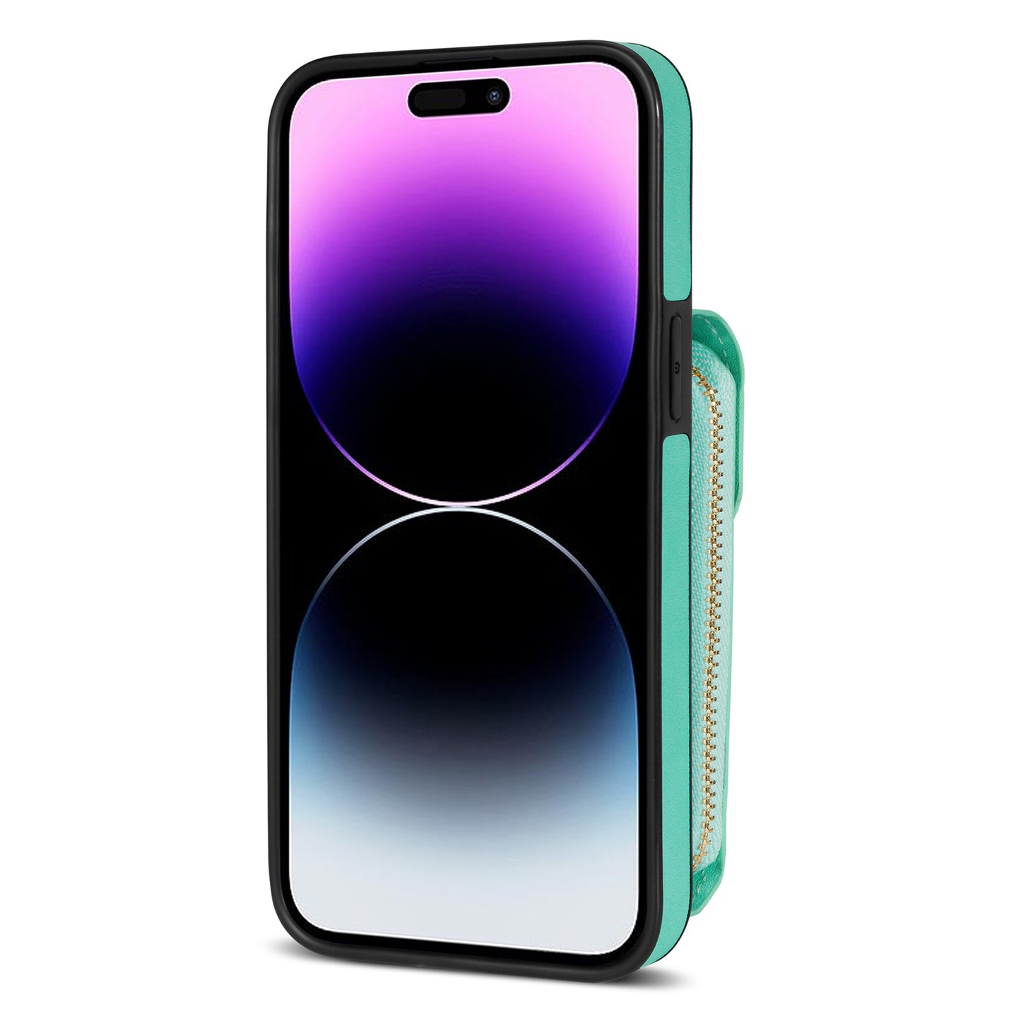 For iPhone 14 Pro PU Leather Coated TPU Zipper Phone Case Card Slot Kickstand Shockproof Cover