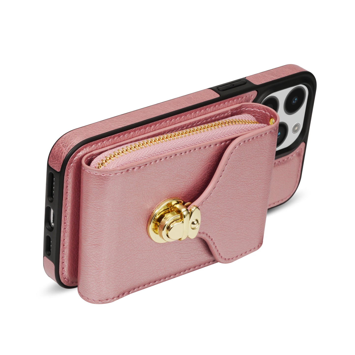 For iPhone 14 Pro PU Leather Coated TPU Zipper Phone Case Card Slot Kickstand Shockproof Cover